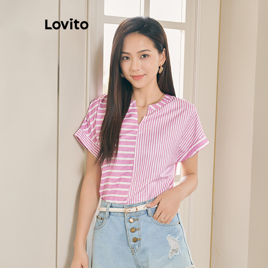 Lovito Blusa básica listrada casual para mulheres L95ED875 - Women Clothes