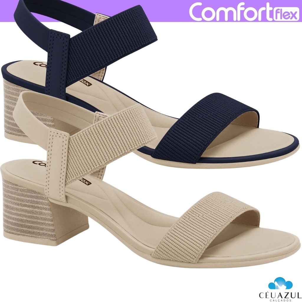 Sandália Feminina Comfortflex Salto Bloco Elástico Elegante Conforto em Oferta na Shopee
