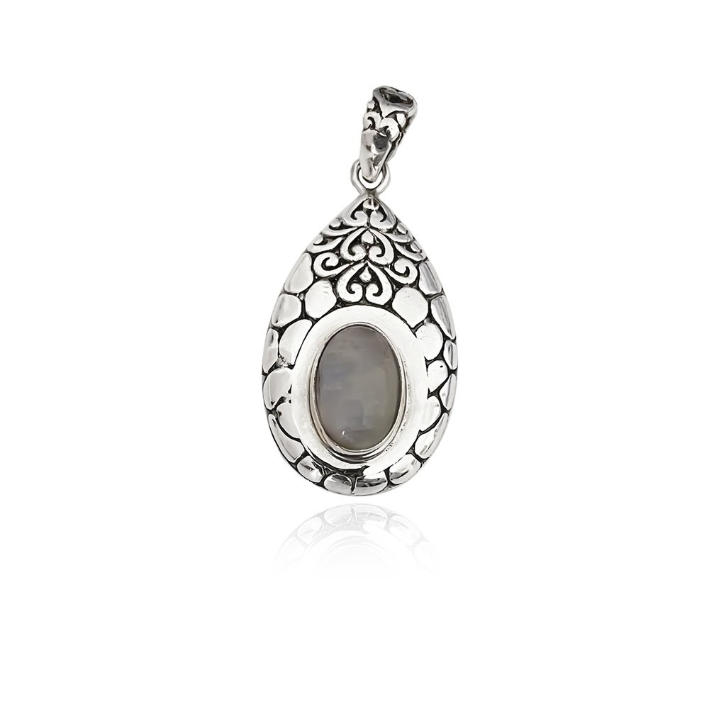 Pingente Gota Prata de Bali com Pedra da Lua Prata 925 Pedra da Lua