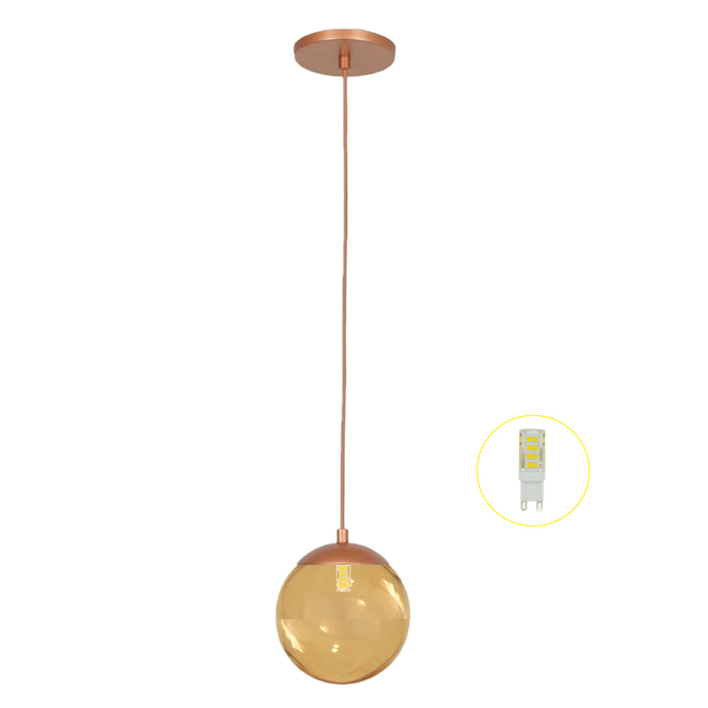 Pendente Jabuticaba Cobre 1 Bola Esfera Globo De Vidro + Led