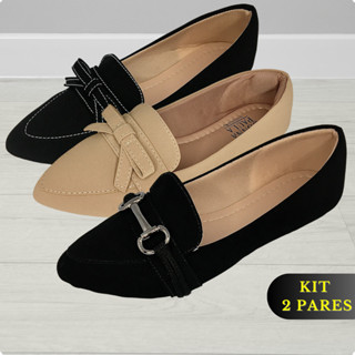 Kit Sapatilha Feminina Bico Fino Rasteirinha 2 Pares Mocassim Feminino Sandália Sapato Feminino Rasteira Moda em Oferta na Shopee