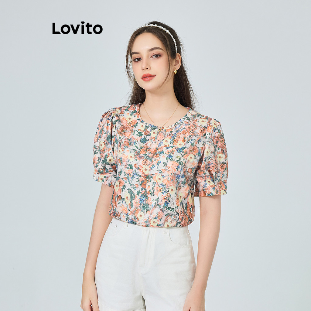 Detalhes do Lovito Blusa Boho Ditsy Blusa Com Estampa Floral Para Mulheres L89ED291