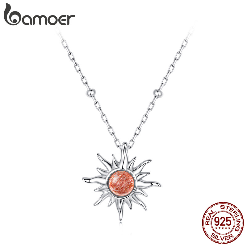 Colar De Prata Esterlina 925 Bamoer Ouro Natural Sol Pedra Design Joia Presente
