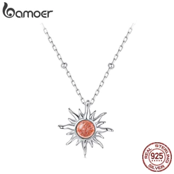 Colar De Prata Esterlina 925 Bamoer Ouro Natural Sol Pedra Design Joia Presente Para Mulheres