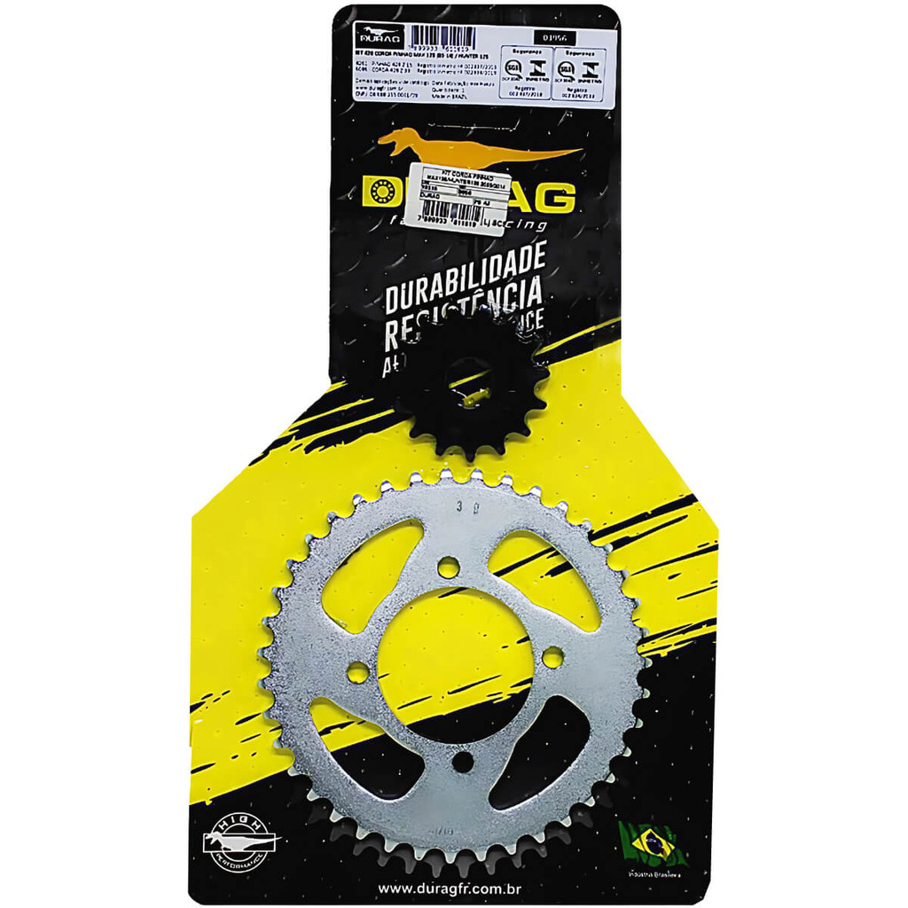Kit Coroa Pinhão Sundown Max 125 2003 a 2014/ Hunter 125 2003 a 2010 Reforcado Aço 1045 Durag