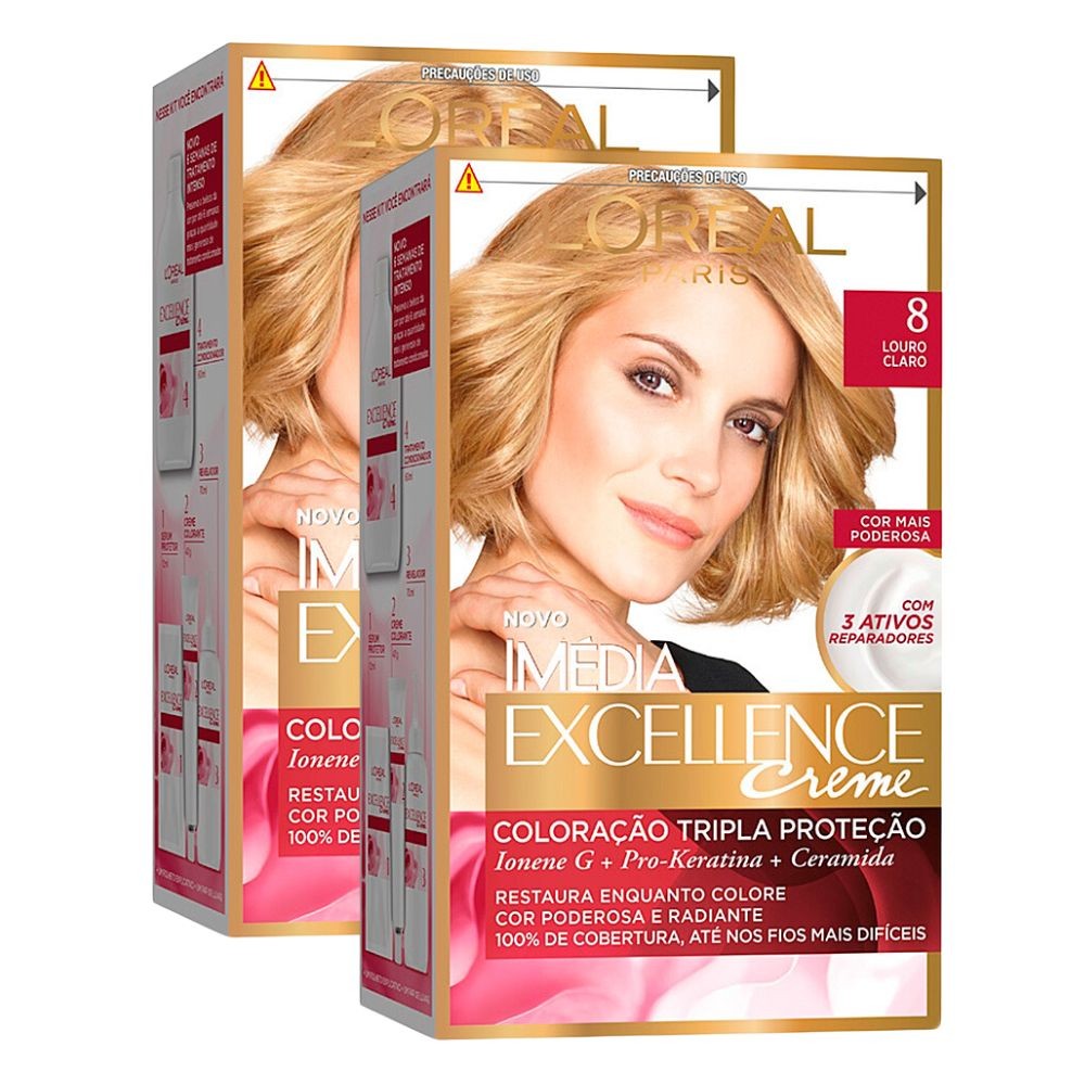 Kit 2 Tintura Creme Imédia Excellence L'oréal Louro Claro 8 Kit - Beauty