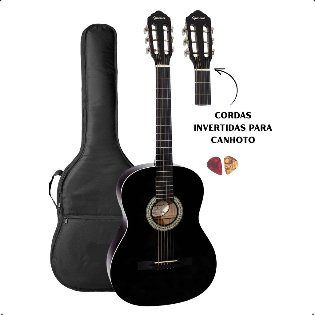 Violão Canhoto Nylon Preto Giannini Start N-14 BK + Capa