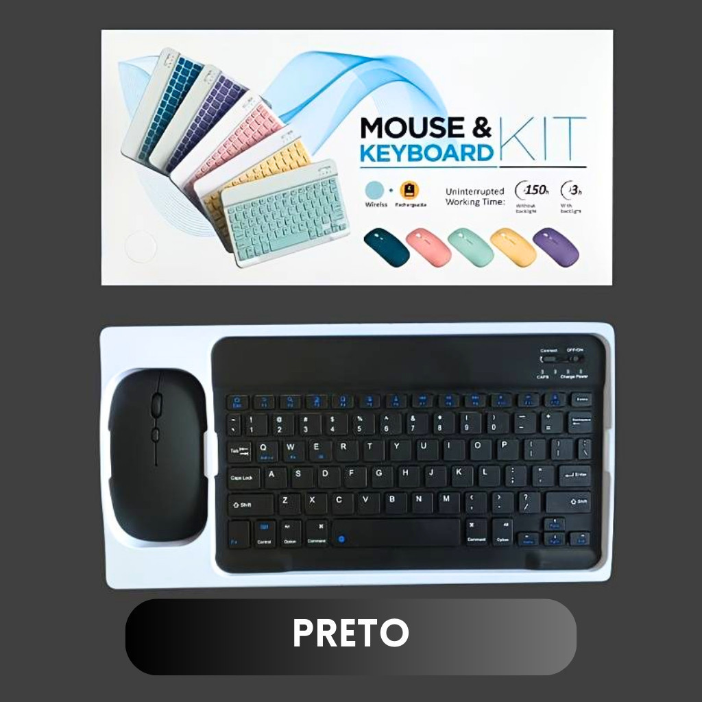 KIT Teclado + Mouse Via Bluetooth Compacto e Design Moderno - Compatível Com Smartphones/Notebook/Tablet