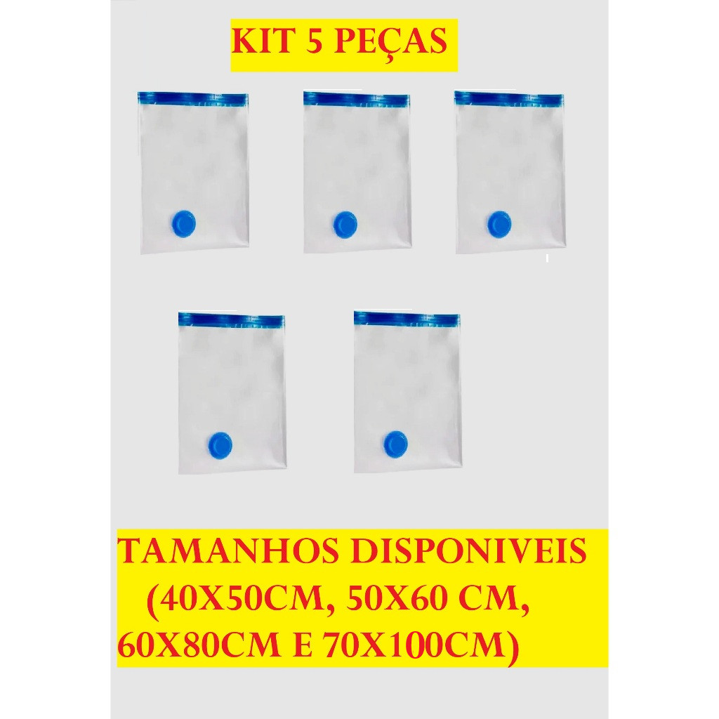 KIT 5 Sacos Ou Bomba Tomada 110V Para Organização E Proteção Das Roupas Para Embalar Á Vácuo