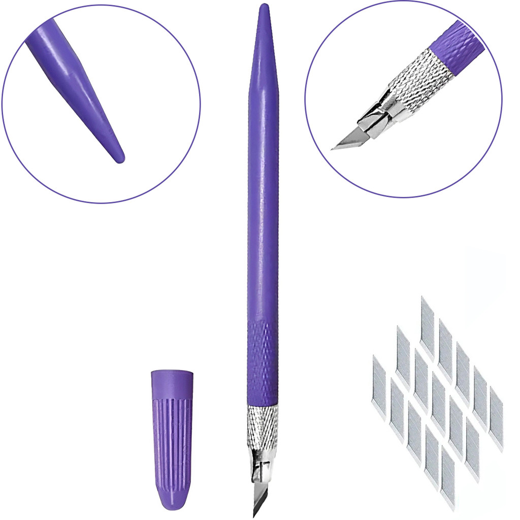 Caneta Estilete Precisao Cartonagem Scrapbook + 15 Laminas