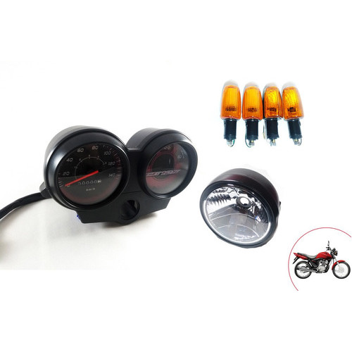 Painel Completo + Farol Aro Preto + 4 Piscas Seta Lente Laranja Modelo Original Honda Titan Cg Fan 125 2005 a 2013