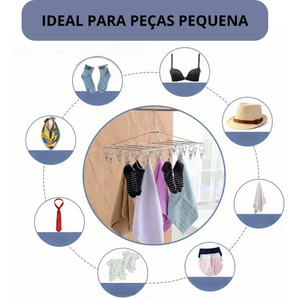Detalhes do Varal 40/30/20 Clips Inox Prendedores Pratico E Retrátil Cabide Para Roupas Intimas Para Pequenas