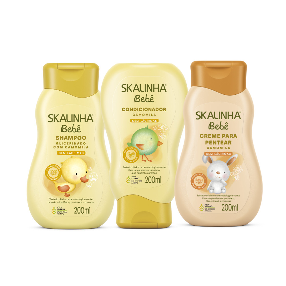 Kit Shampoo Condicionador Creme Pentear Bebê Vegano Skalinha - Mom & Baby