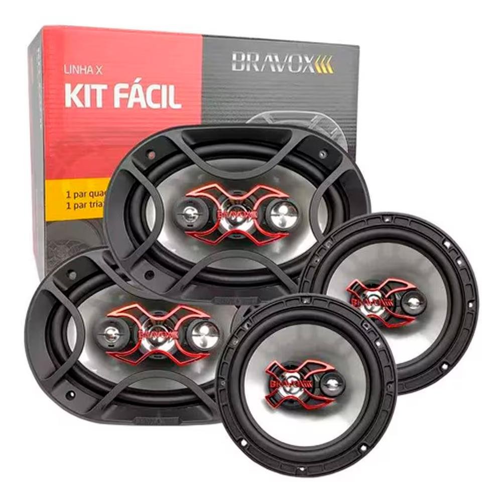 Bravox Kit Fácil Alto-falantes para Som Automotivo 6x9" e 6" Polegadas B4X69X+B3X60X 240W RMS 4 Ohms
