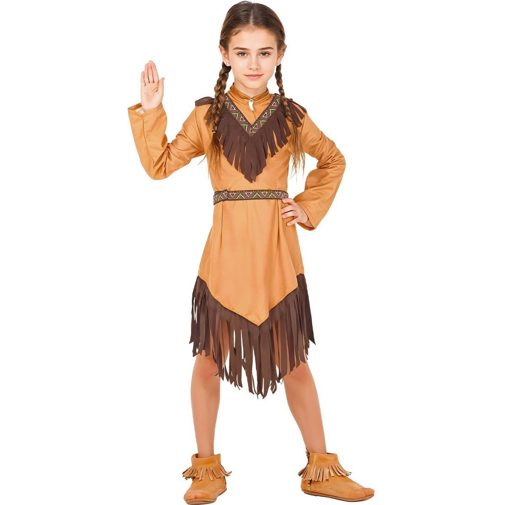 Fantasia Infantil pra Menina de Luxo Festa e Carnaval Vestido de India Americana com Franja em Oferta na Shopee