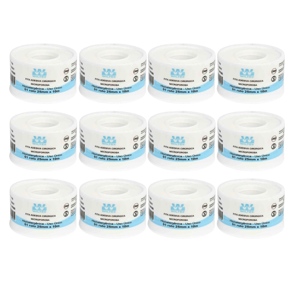 Kit 12 Fita Microporosa Branca 2,5cm X 10m - Wiltex