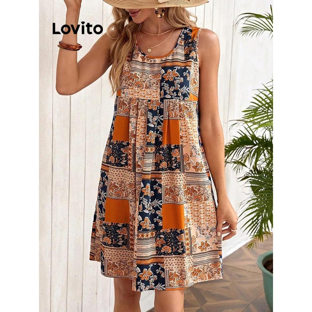 Lovito Vestido estampado floral Boho Ditsy para mulheres LNL79054