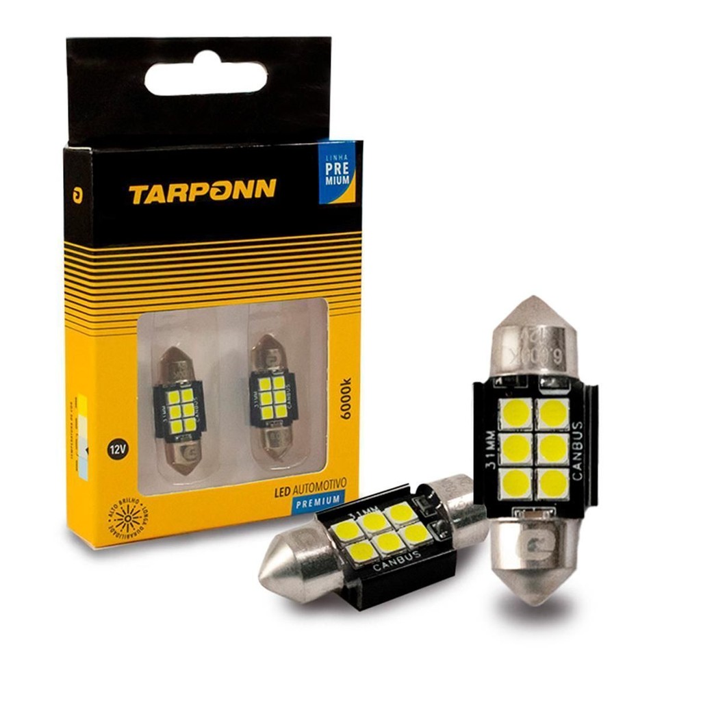 Par Lâmpada Led Torpedo Canbus Premium 31mm 12v 6000k em Oferta na Shopee