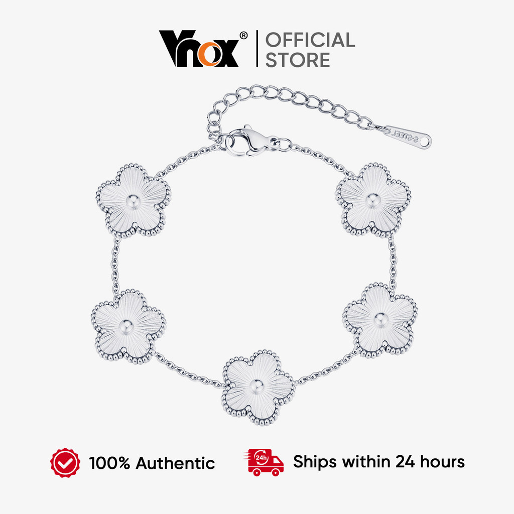 Pulseira De Corrente De Elo De Flor De Cinco Folhas Vnox Para Mulheres , Ajustável Da Sorte De Aço Inoxidável Sem Mancha