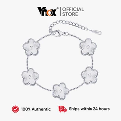 Pulseira De Corrente De Elo De Flor De Cinco Folhas Vnox Para Mulheres , Ajustável Da Sorte De Aço Inoxidável Sem Mancha