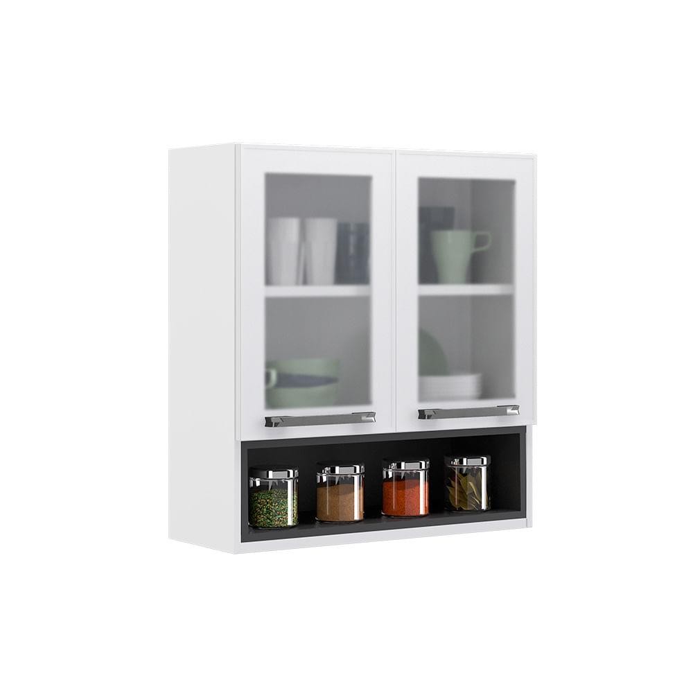 Armário Aéreo de Cozinha Branco 2 Portas com Vidro Florença - Home & Living