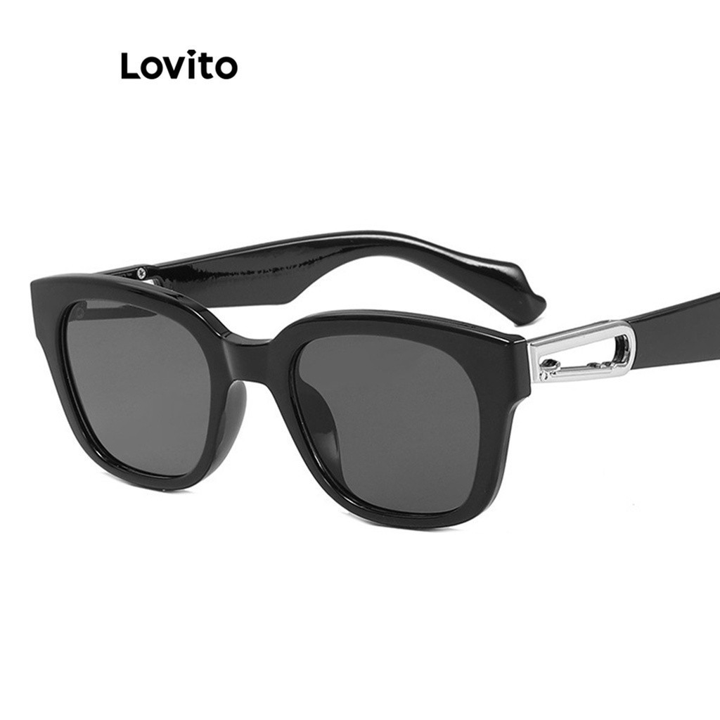 (Trendy) Lovito Óculos De Sol Casuais De Metal Liso Para Mulheres LFA08048 (Preto) em Oferta na Shopee