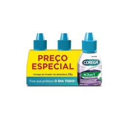 Kit Fixador de Dentadura Corega Pó 22g Leve 3 Pague 2