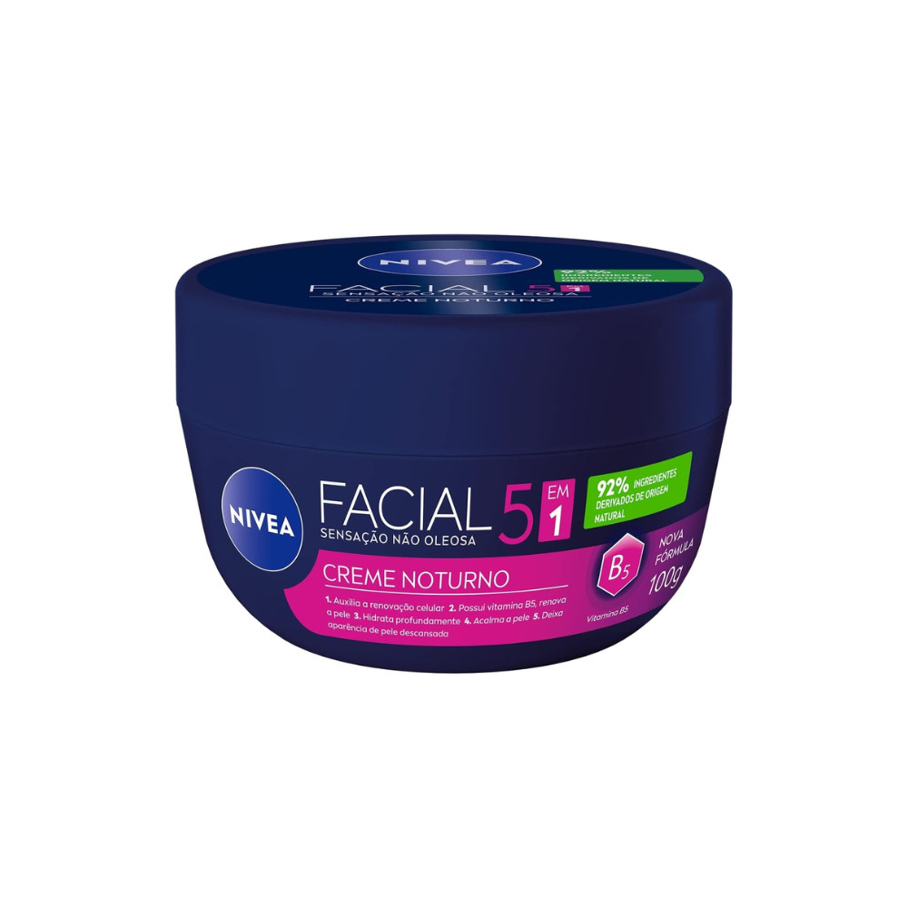 Creme Facial NIVEA 5 em 1 Noturno 100g – Renovação Celular com Vitamina B5 | Hidratação Profunda para a Noite em Oferta na Shopee