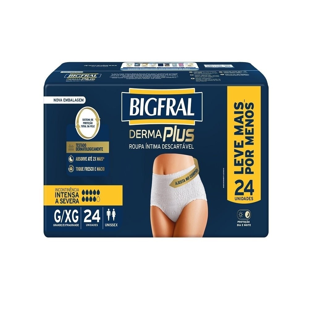 Fralda Descartável Adulto Bigfral Roupa Íntima Derma Plus Tamanho G/XG - 4 Pacotes com 24 Fraldas - Total 96 Tiras em Oferta na Shopee