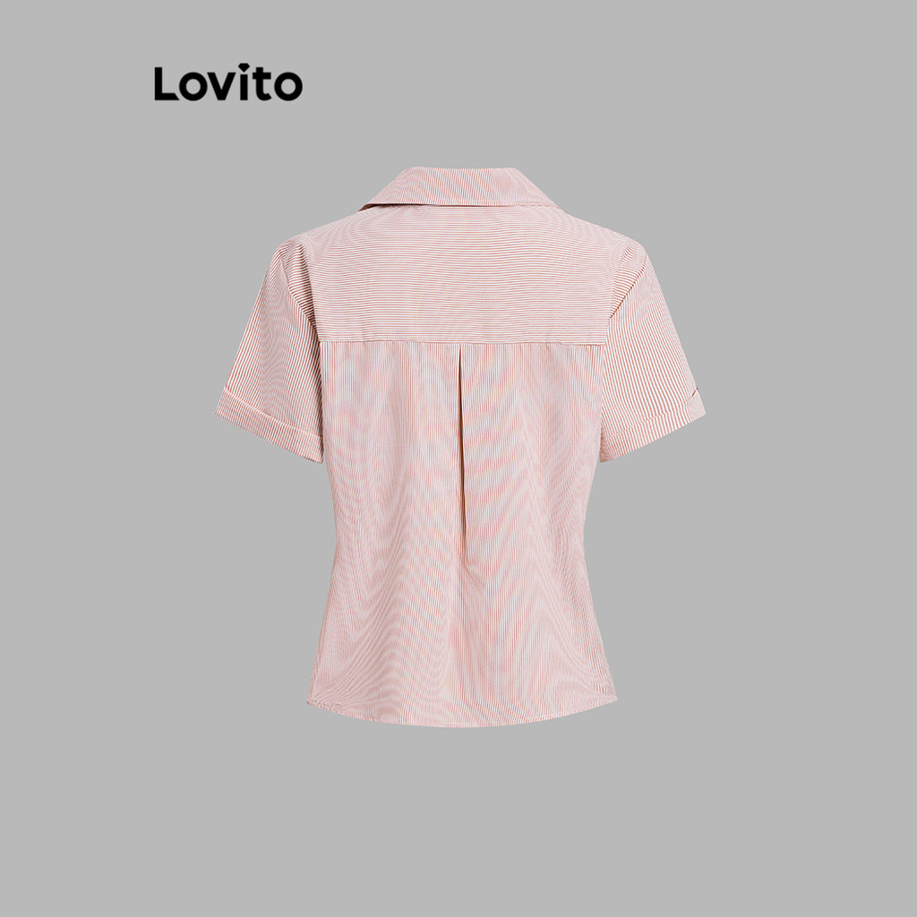 Detalhes do Lovito Blusa Casual Listrada Com Laço Verão/Primavera Para Mulheres L112ED787