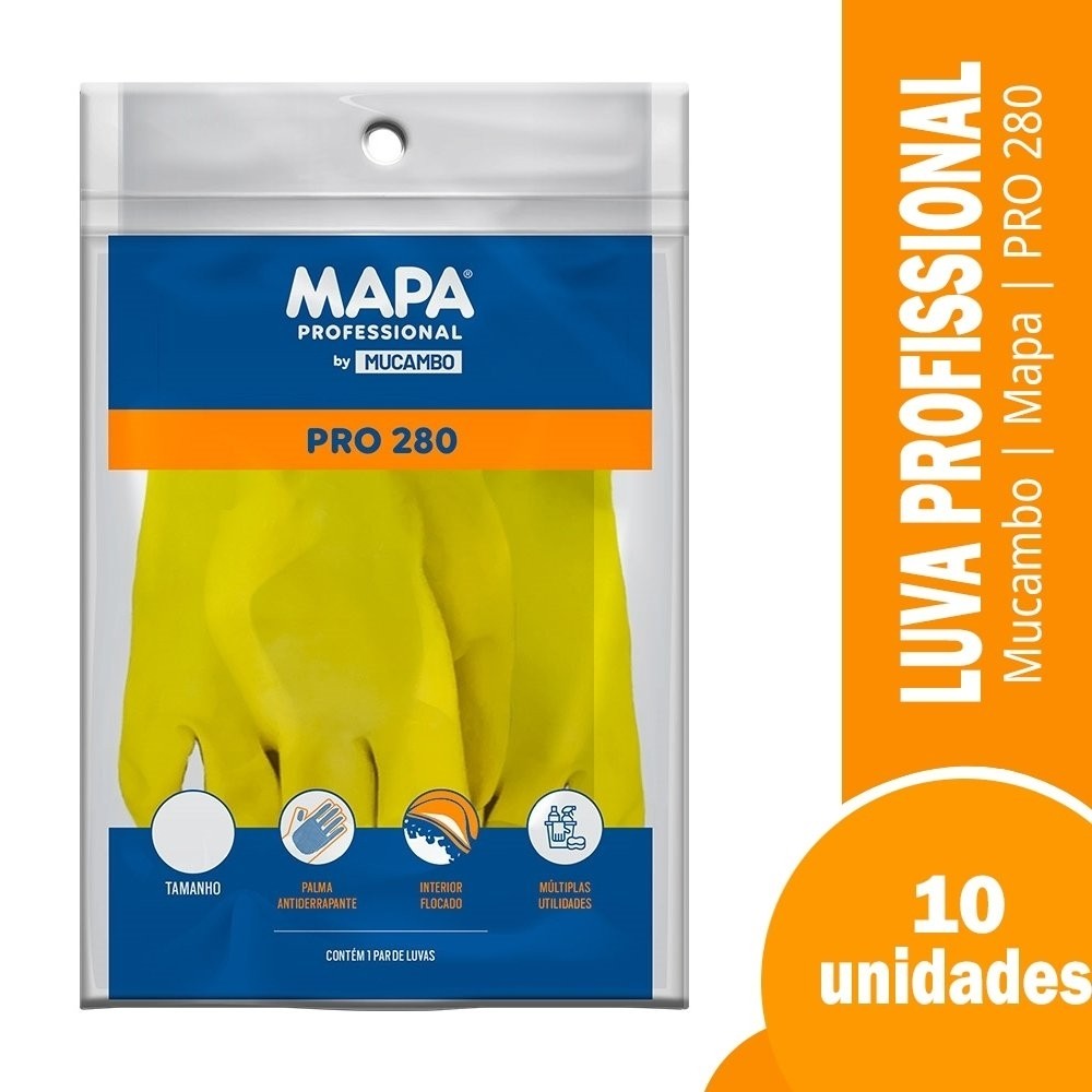 Luva Mucambo 280 Flex  Profissional Flocada Amarela Tamanho P - Embalagem com 10 Pares em Oferta na Shopee