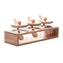 Jogo 3 Potes Herméticos Vidro Borossilicato 280ml com Colher e Rack Bambu Wolff - Porta Temperos