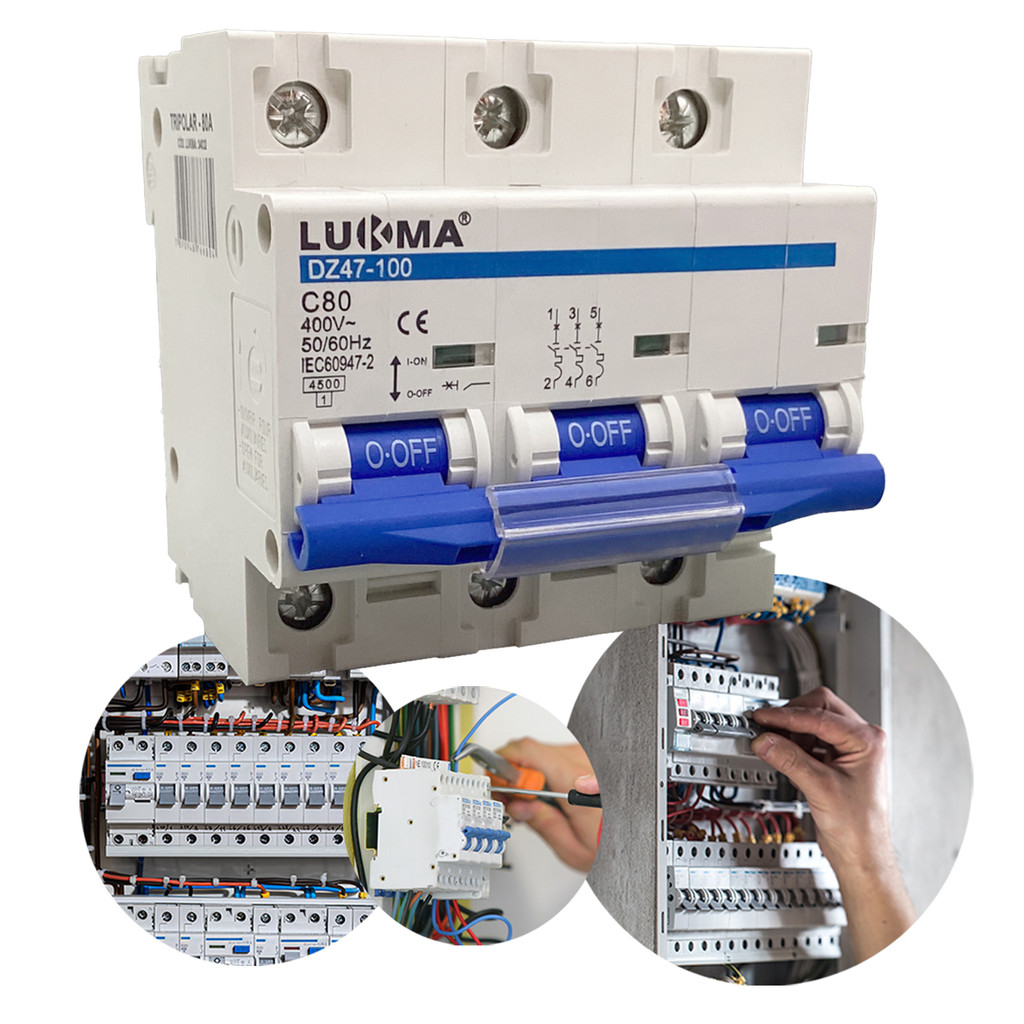 Disjuntor Tripolar de 80A a 100A Trifásico Din Mini Dijuntor Curva C