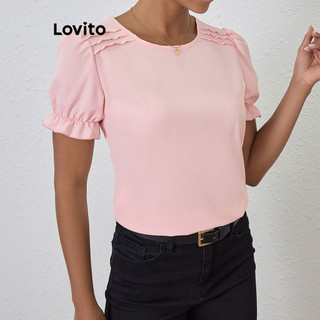 Lovito Blusa elegante lisa plissada com babados para mulheres LBL20119 em Oferta na Shopee