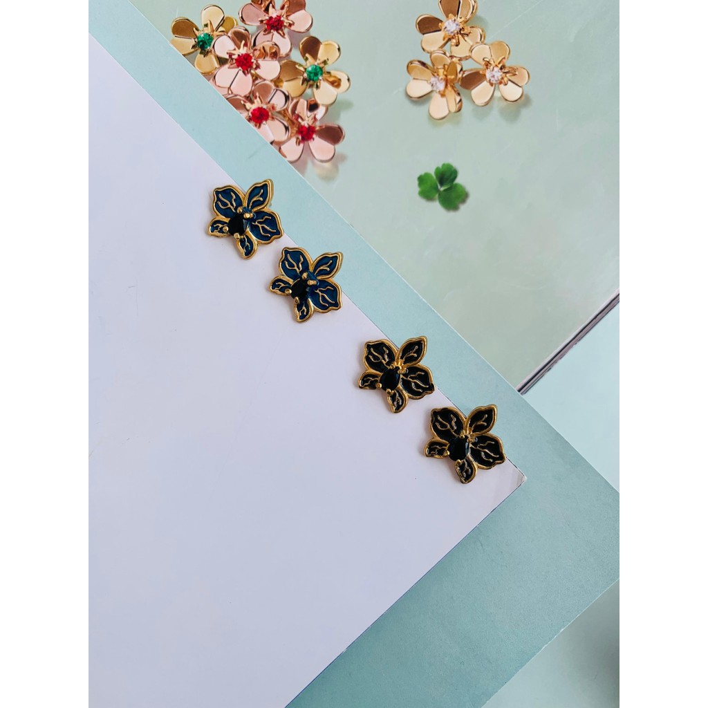 Brincos folheados brinco de flor esmaltado com pedraria