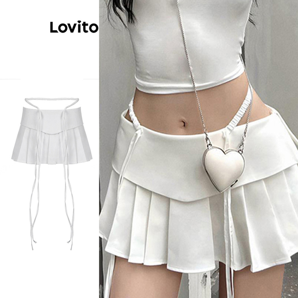 Lovito Saias Casuais Saia De Padrão Liso Para Mulheres LNA71007 - Women Clothes