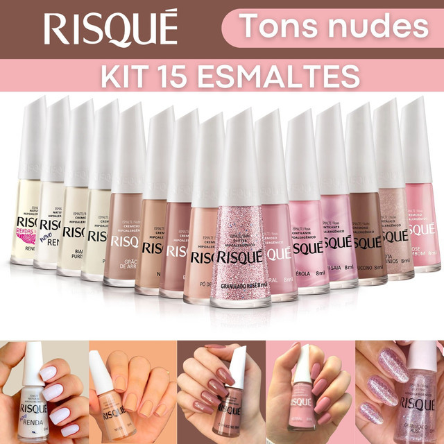 Esmaltes Risque Atacado Cores Nudes Rosa Branco 8ml