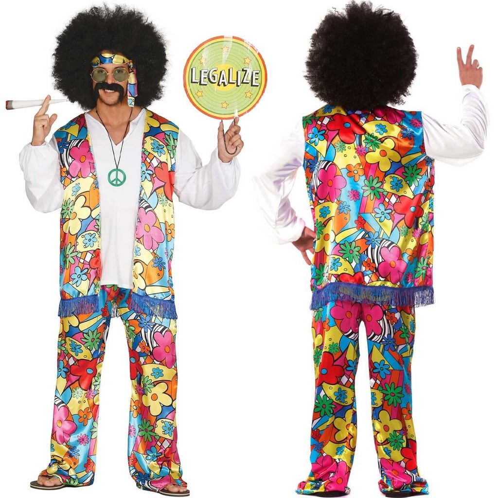 Fantasia Hippie Anos 70 Adulta Masculina Roupa Floral de Luxo