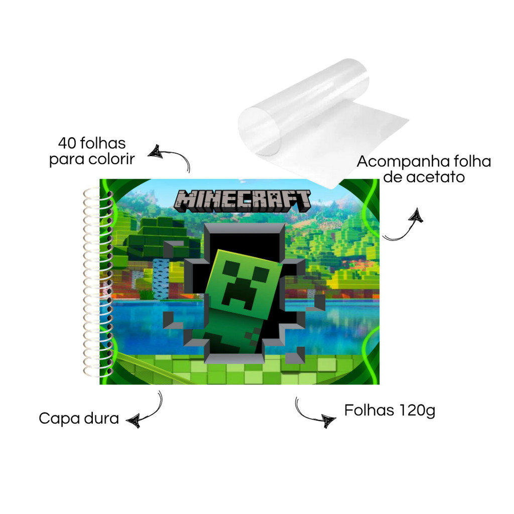 Livro de Colorir 50 Folhas Minecraft Caderno de Desenho Pintura Bobie Goods Coloring Book for Kids