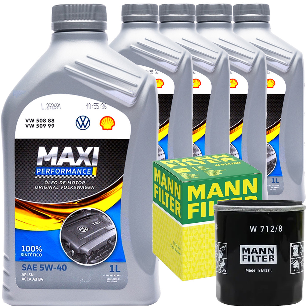 Kit 5 Litros De Oleo 5W40 Vw E Filtro De Oleo Para Virtus Polo Gol Fox Voyage Saveiro 1.6 16V MSI