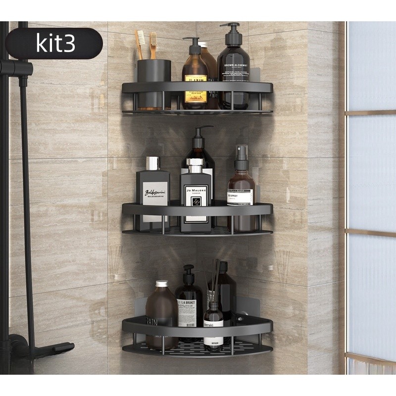 1/2/3 Suporte De Banheiro Alumínio Rack Organizador Alta Qualidade Prateleiras Sem Furo Para Parede em Oferta na Shopee