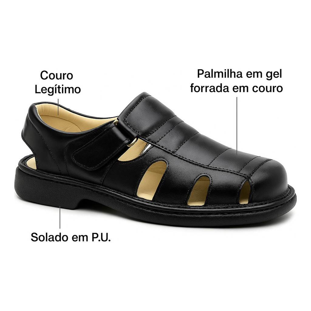 Sandália Masculina Anti Stress Em Couro Legitimo