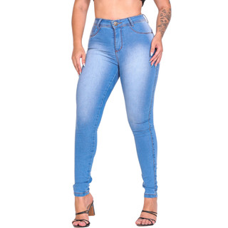 Calça Jeans Feminina Com Elastano Efeito Levanta Bumbum Skinny Cintura Alta Lycra Versátil