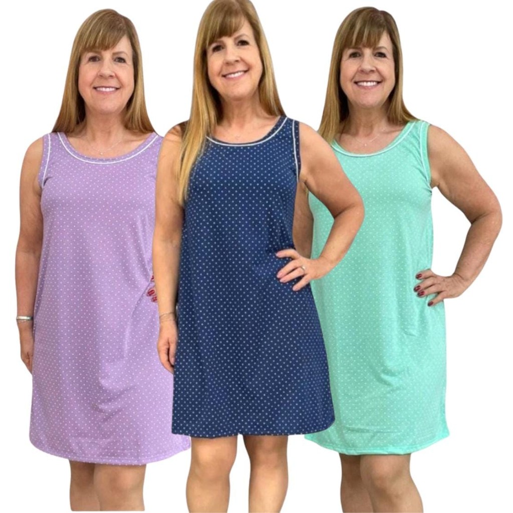 Kit 3 Camisola Malha Poá Vestido Senhora Regata Verão Cirurgia Atacado em Oferta na Shopee