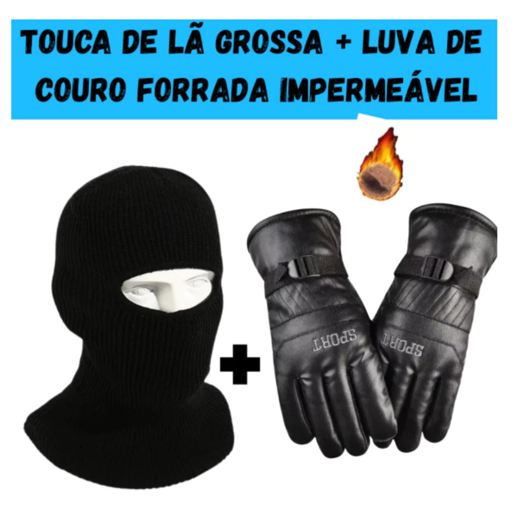 Kit Touca Ninja Balaclava + Luva De Couro Impermeável Térmica Motoqueiro Motociclista em Oferta na Shopee