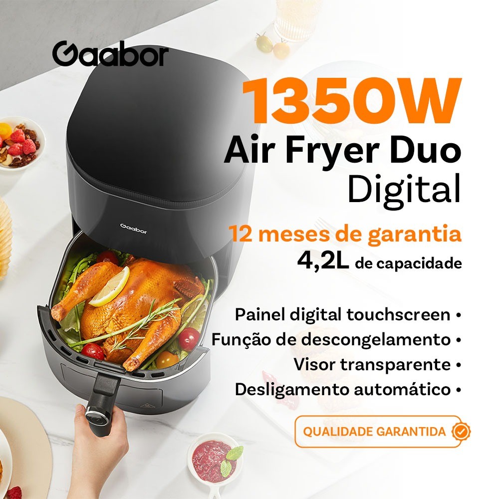 Gaabor Fritadeira Elétrica 4,2L Revestimento Antiaderente Queimador Duplo Timer Touch Visor Transparente AF-45T02A em Oferta na Shopee