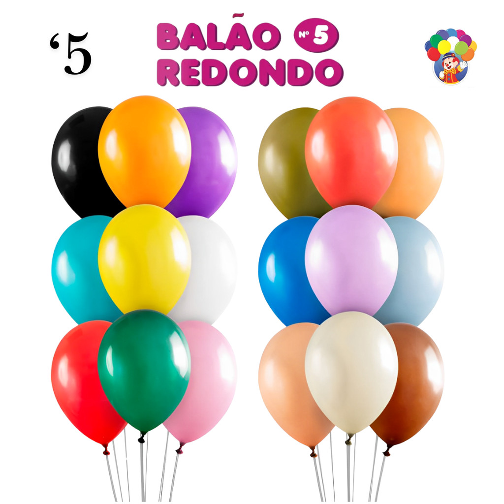 Balão Bexiga Redondo 5" Diversas Cores  - 50 Unidades em Oferta na Shopee
