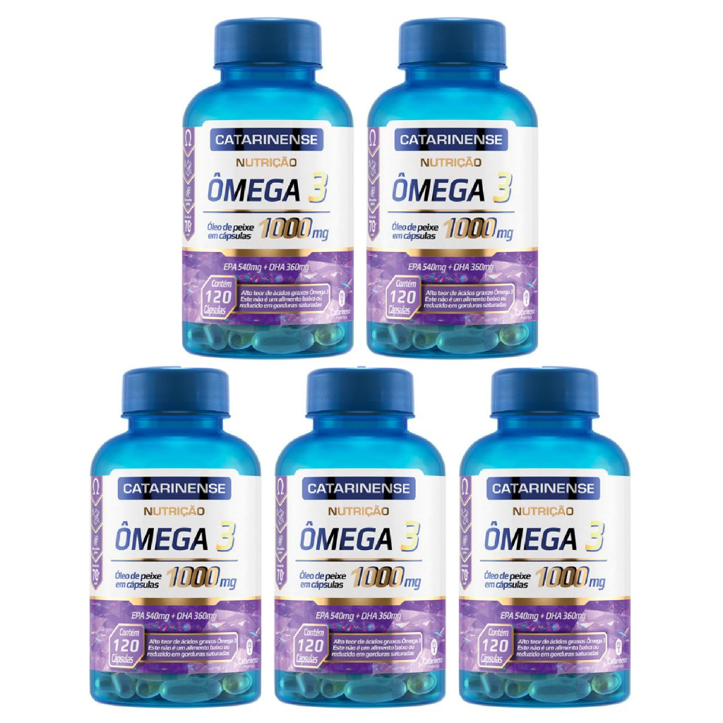 Nutrição Ômega 3 Óleo de Peixe em cápsulas Com 1000mg Catarinense Com 120 Cápsulas Kit 5 Produtos