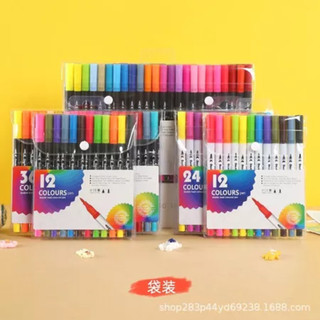 Kit 12/24/36/48 Cores Caneta 2 em 1 Brush Lettering e Ponta Fina Dual Pen Canetinha Color…