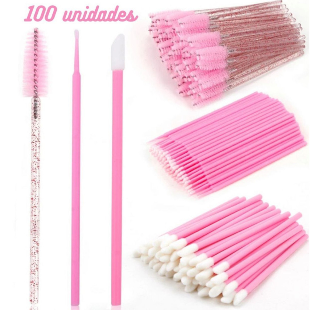 Kit 50 Escovinhas + 100 Microbrush + 50 Aplicador de batom alongamento cilios (CORES ALEATORIAS)